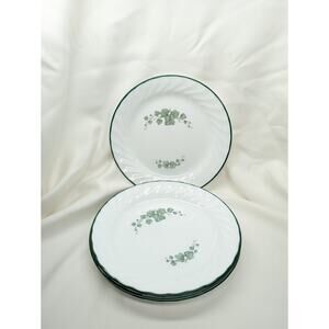 Set of 4 Corelle Callaway Ivy Dessert Salad Dessert Plates Swirl Green Rim 7"
